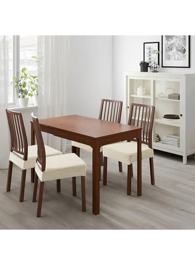 Beige Dining Chair Covers Removable Elastic Seat Protector Pad Set Polyester - Image 5